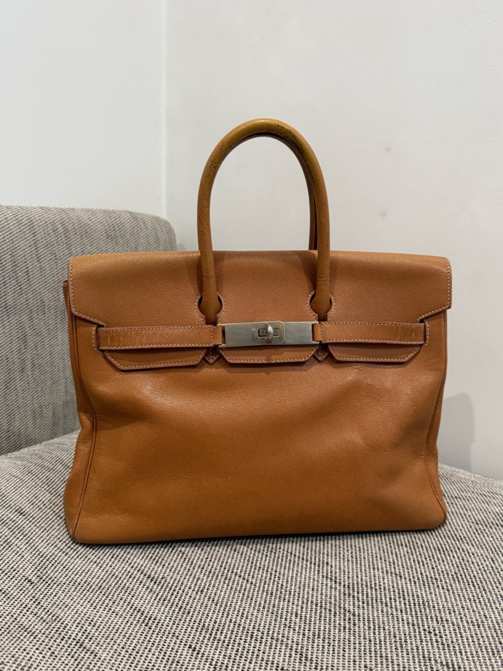 Vintage Tan Leather Top-Handle Bag